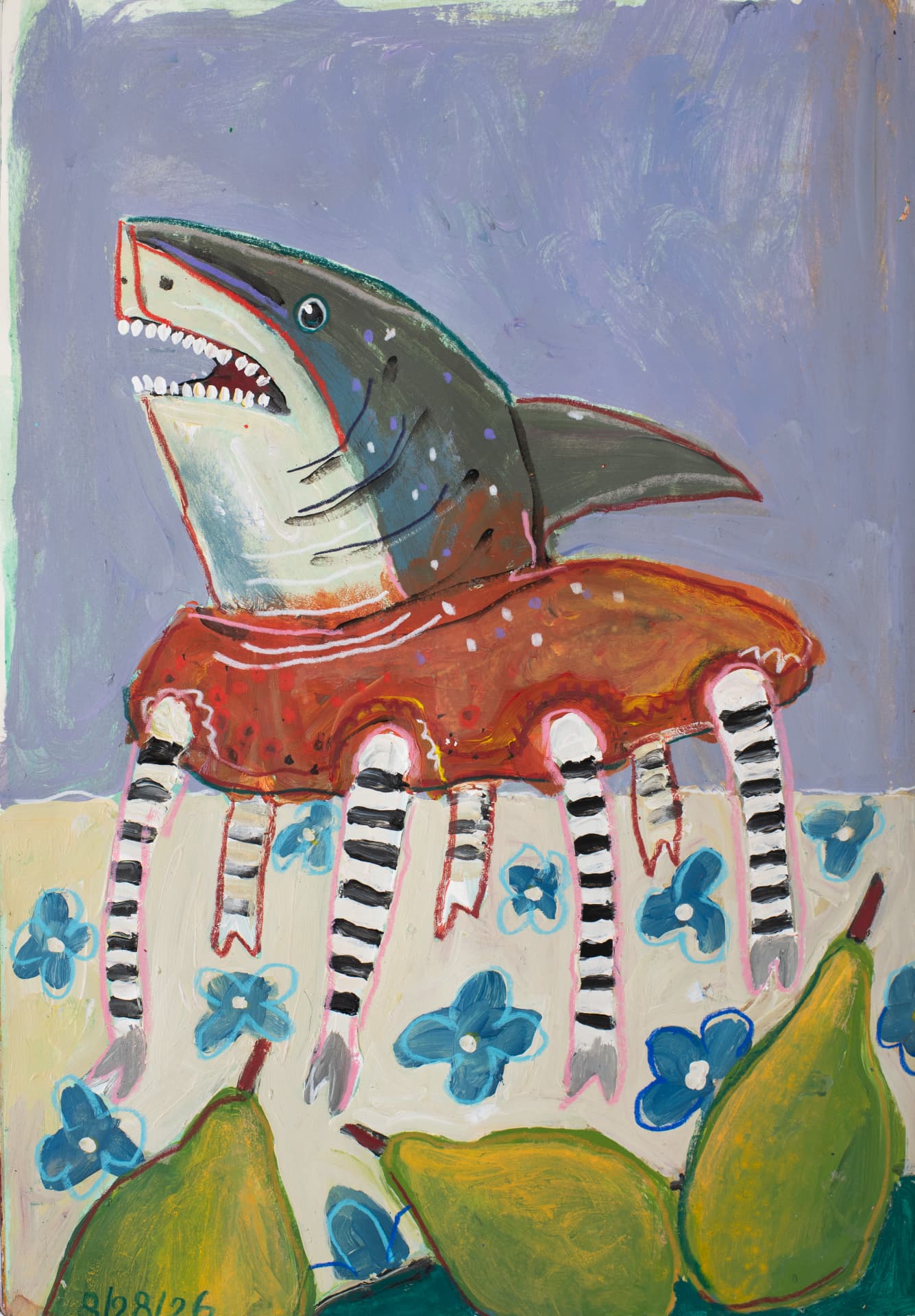 Shark with Striped Legs, original creature art by Karin Winter.