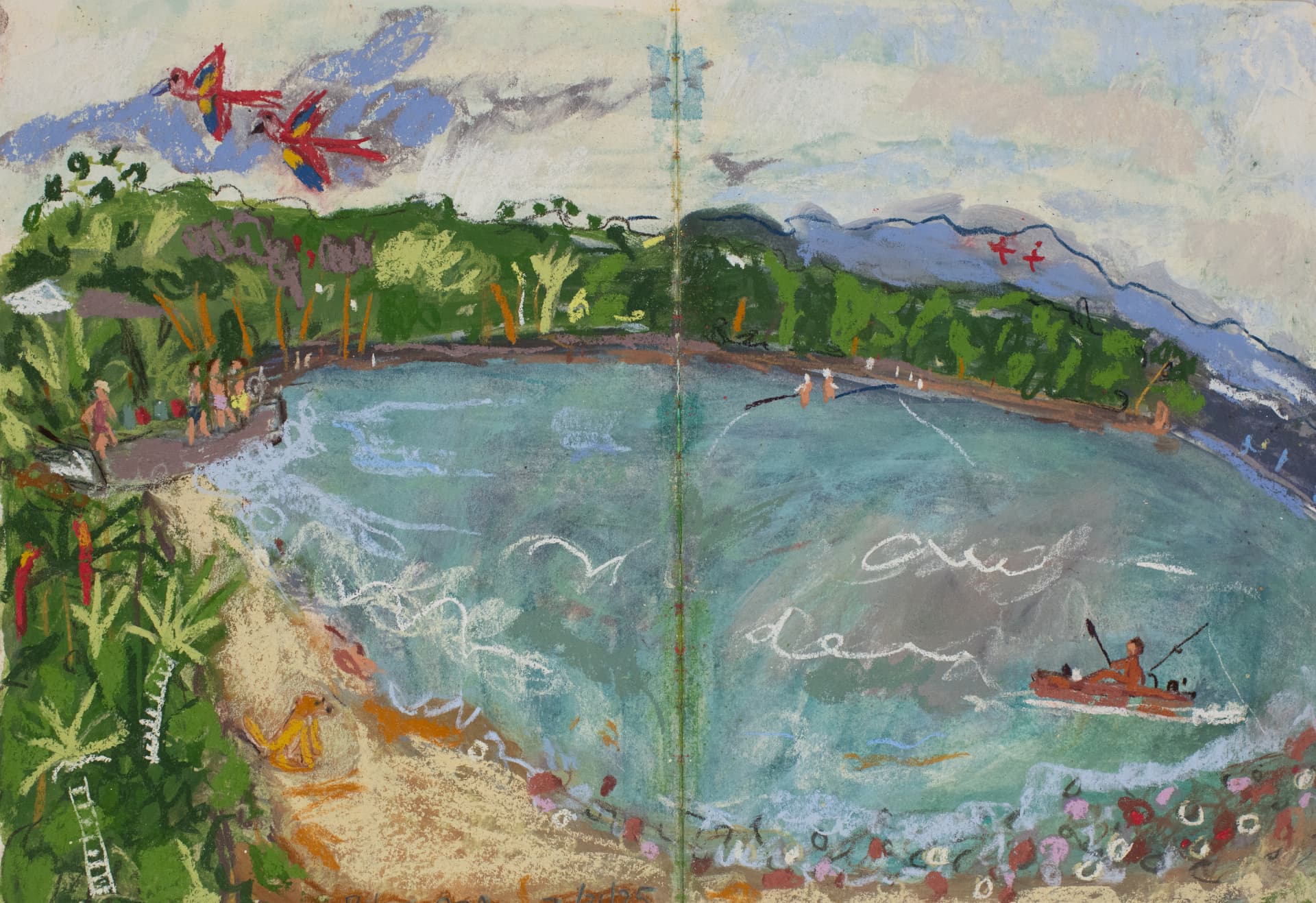 Blue Osa 7/31/25, original travel sketch art by Karin Winter.
