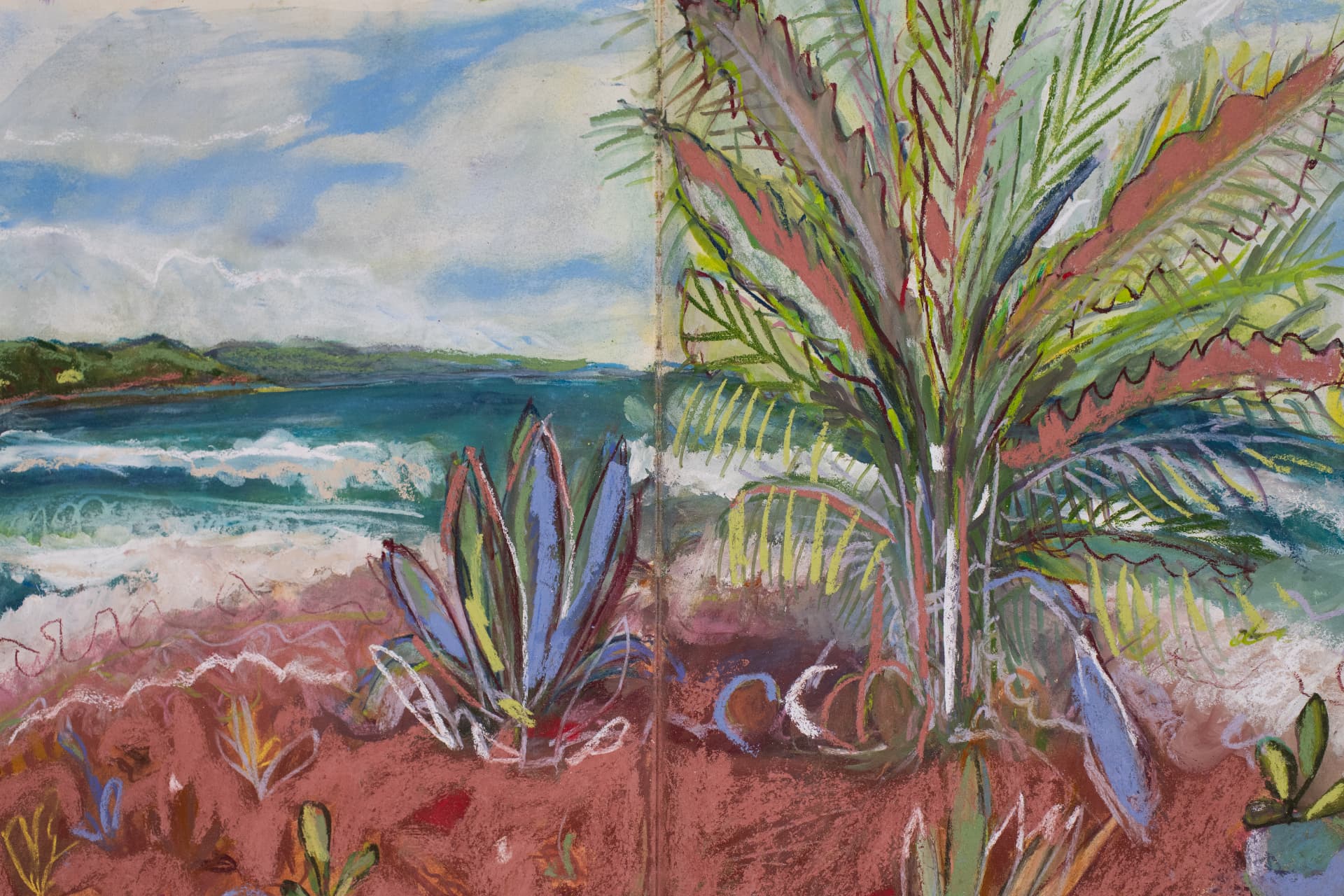 Dominical 7/24/25, original travel sketch art by Karin Winter.