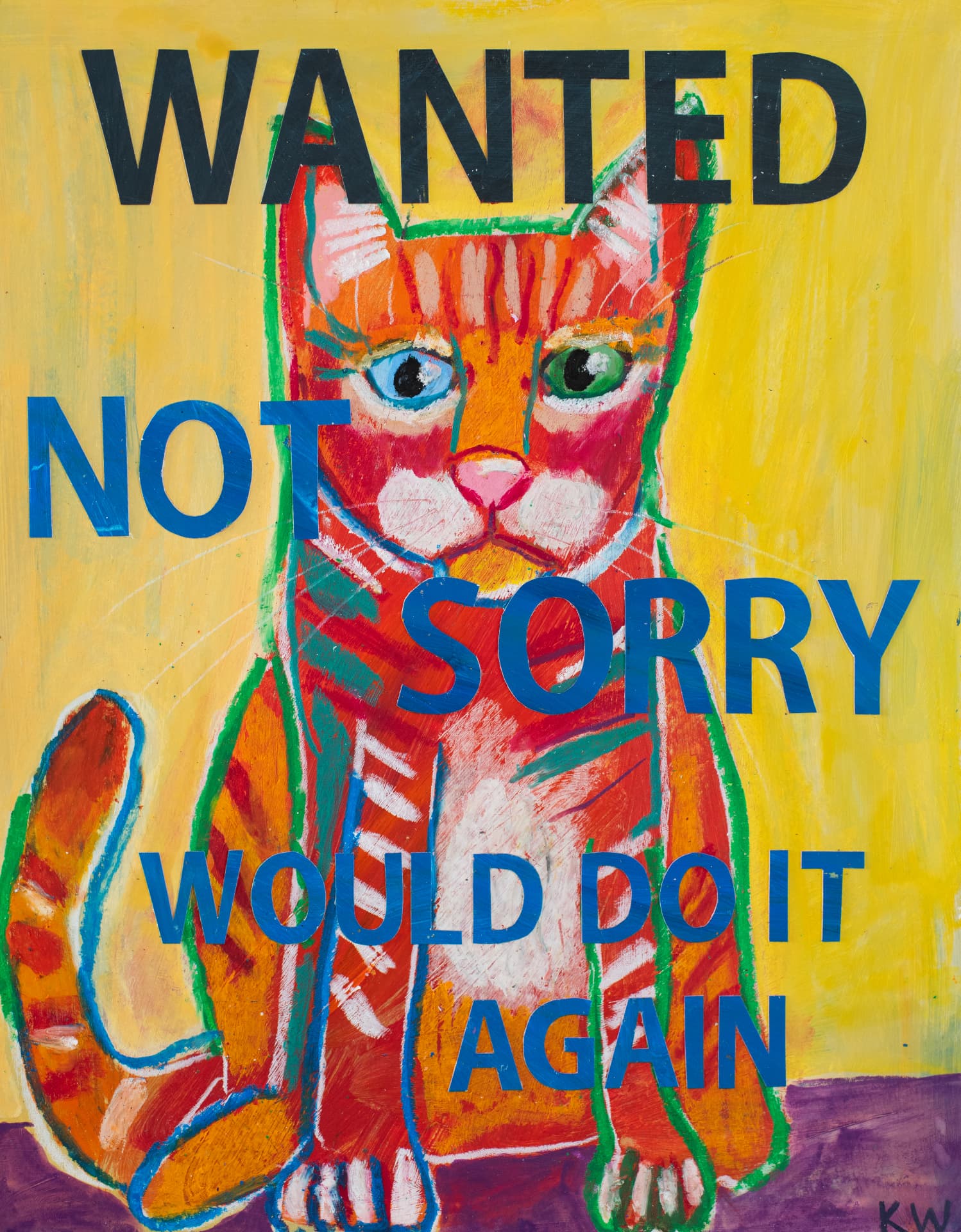 Not Sorry Sully, original oil pastel cat art by Karin Winter.
