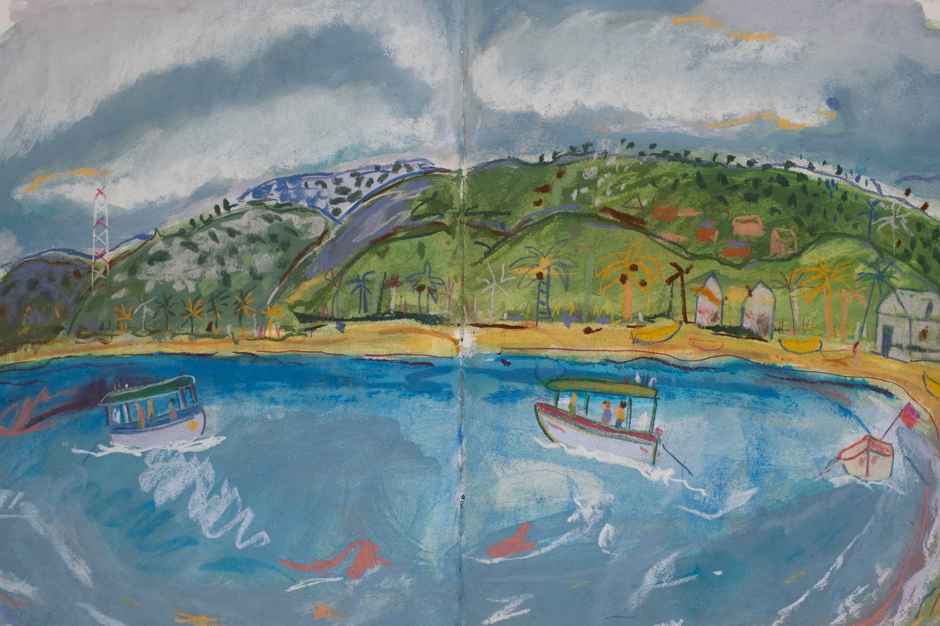 Dominical from Memory 8/16/25, original travel sketch art by Karin Winter.