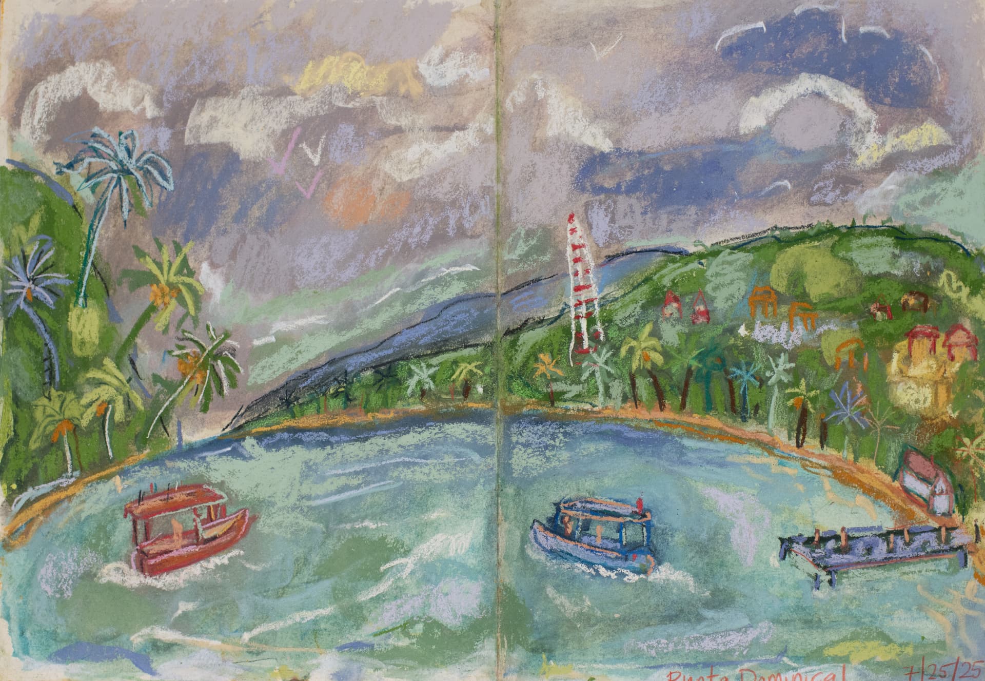 Punta Dominical 7/25/25, original travel sketch art by Karin Winter.