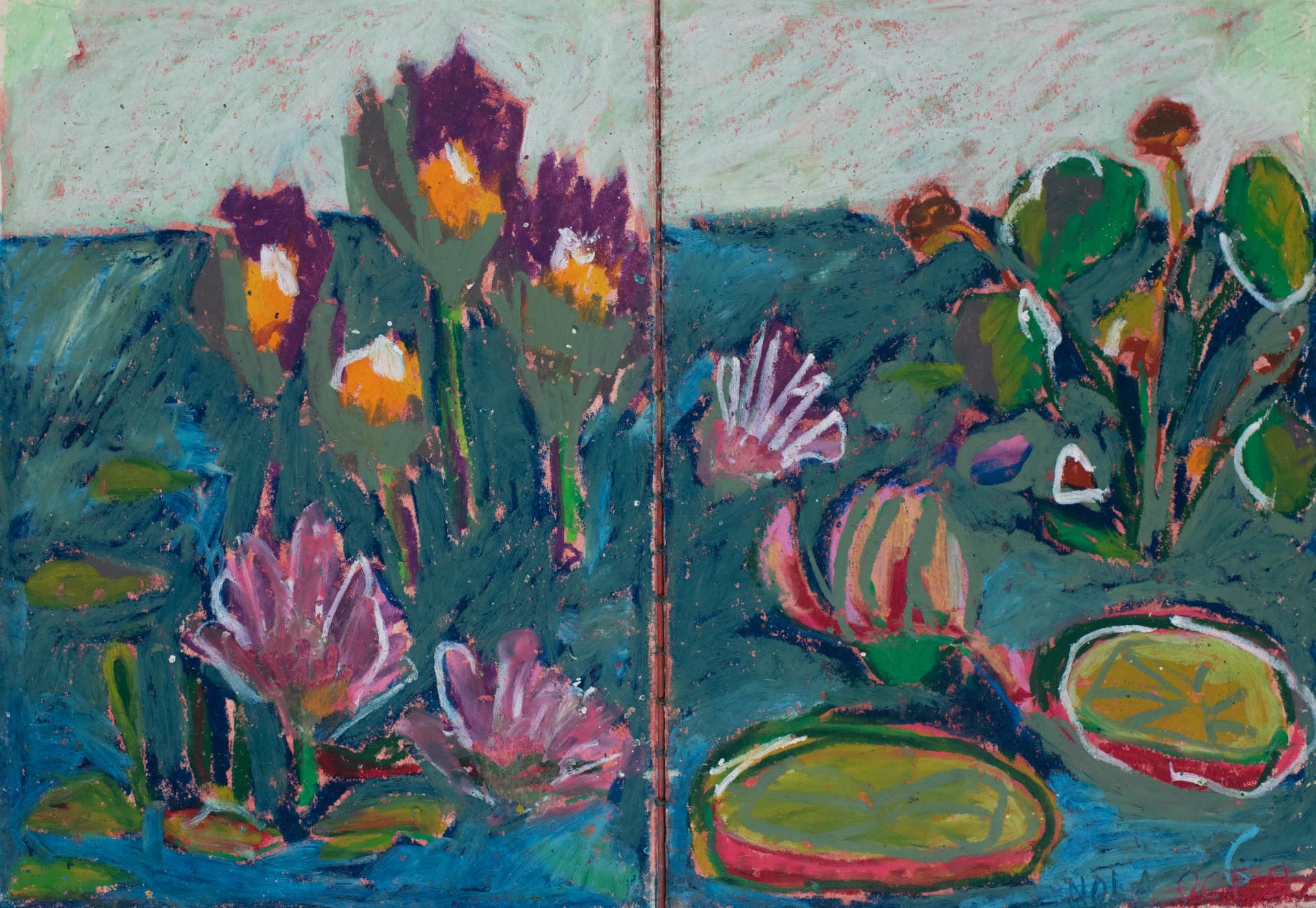 NOLA Botanical Garden Water Lilies 10/2/25, original travel sketch art by Karin Winter.
