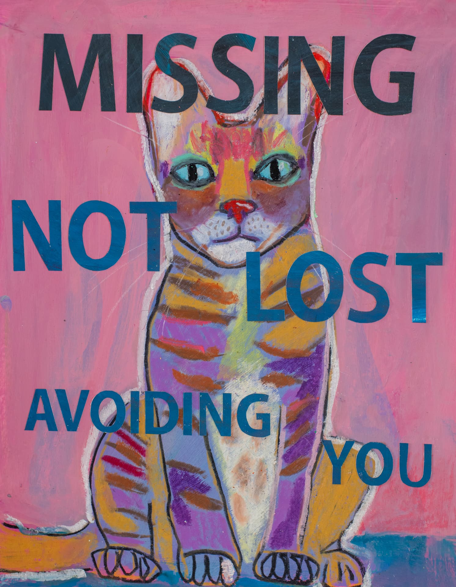 Not Lost Lola, original oil pastel cat art by Karin Winter.