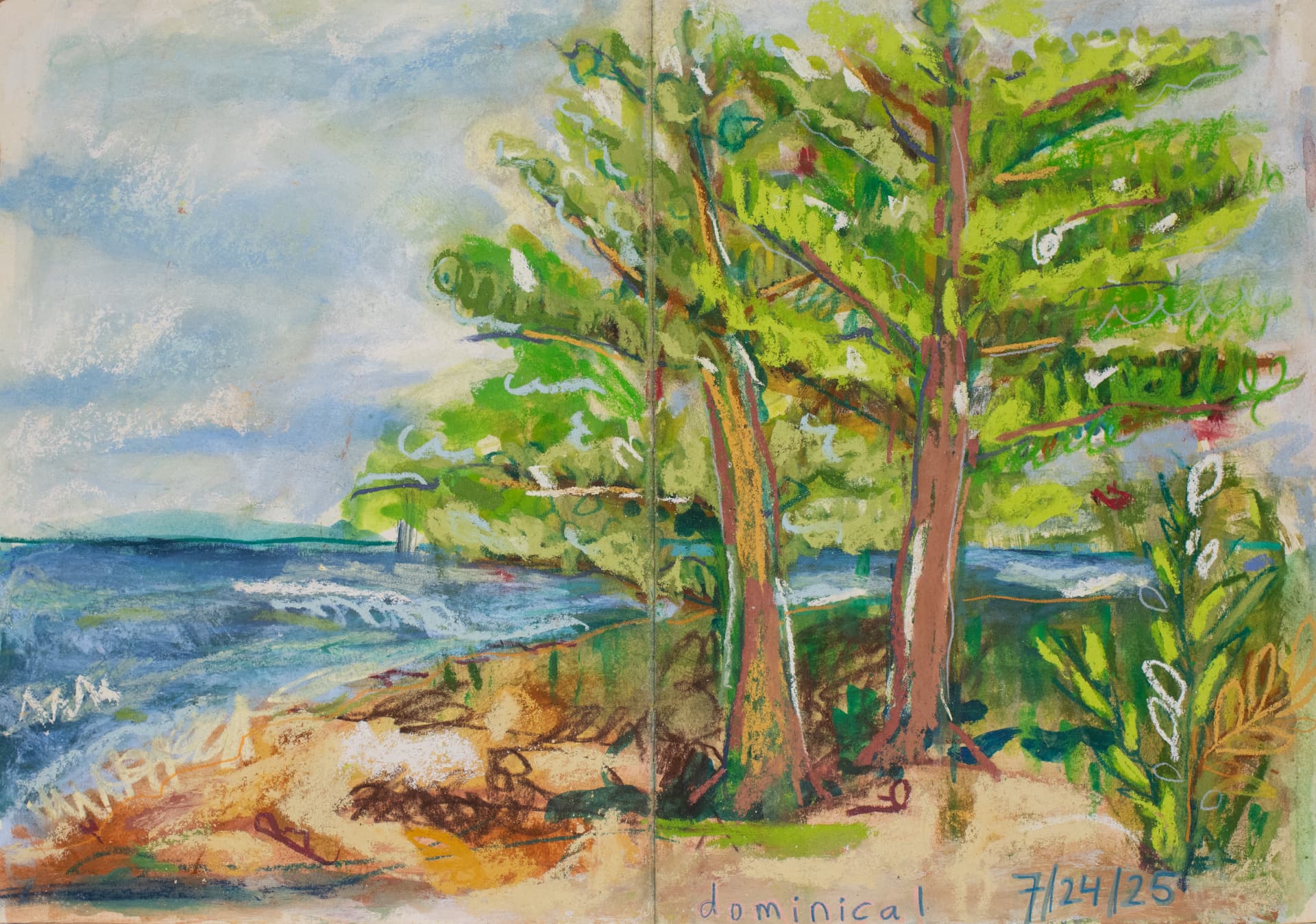Dominical 7/24/25, original travel sketch art by Karin Winter.