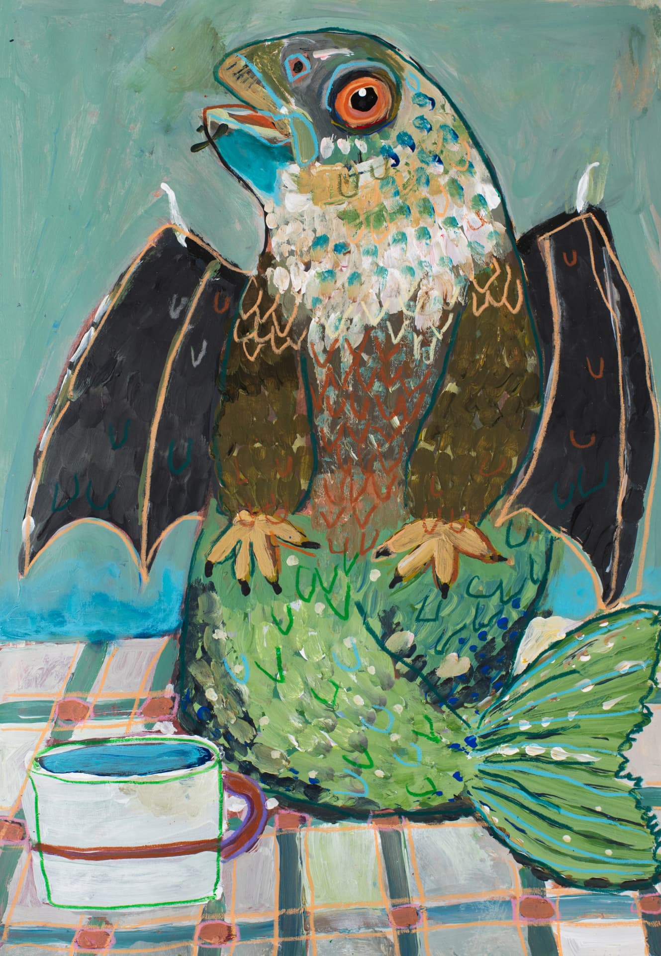 Winged Fish with Talons, original creature art by Karin Winter.
