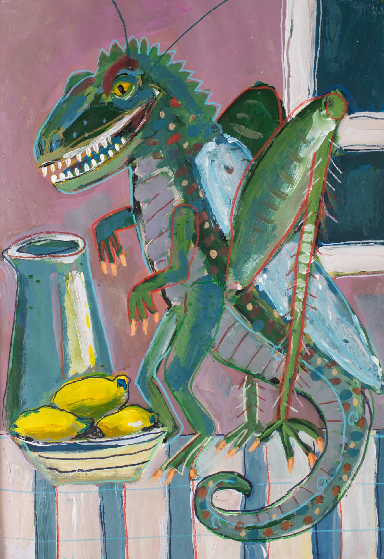 Dragon with a Lemon Bowl, original creature art by Karin Winter.