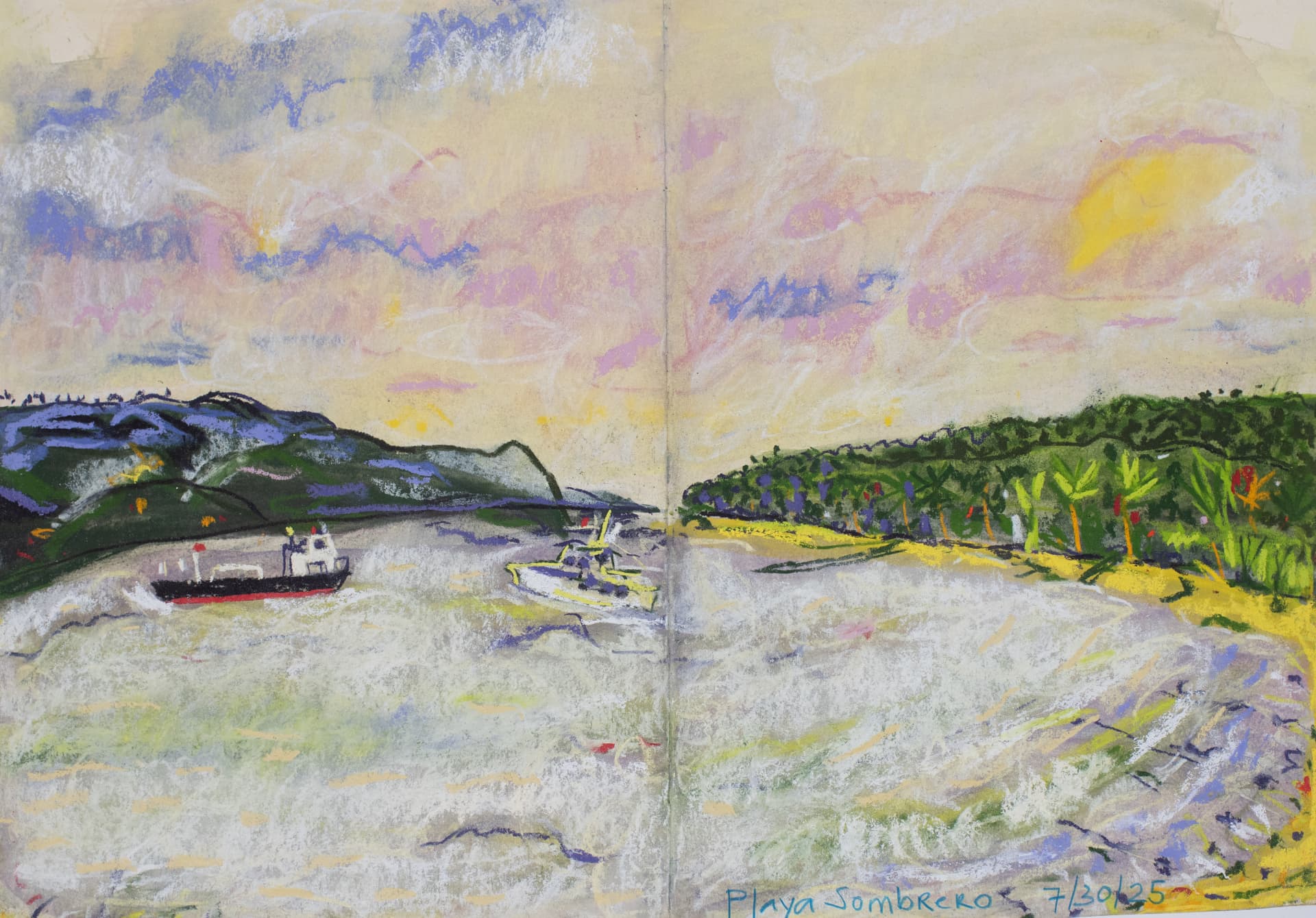 Playa Sombrero 7/30/25, original travel sketch art by Karin Winter.