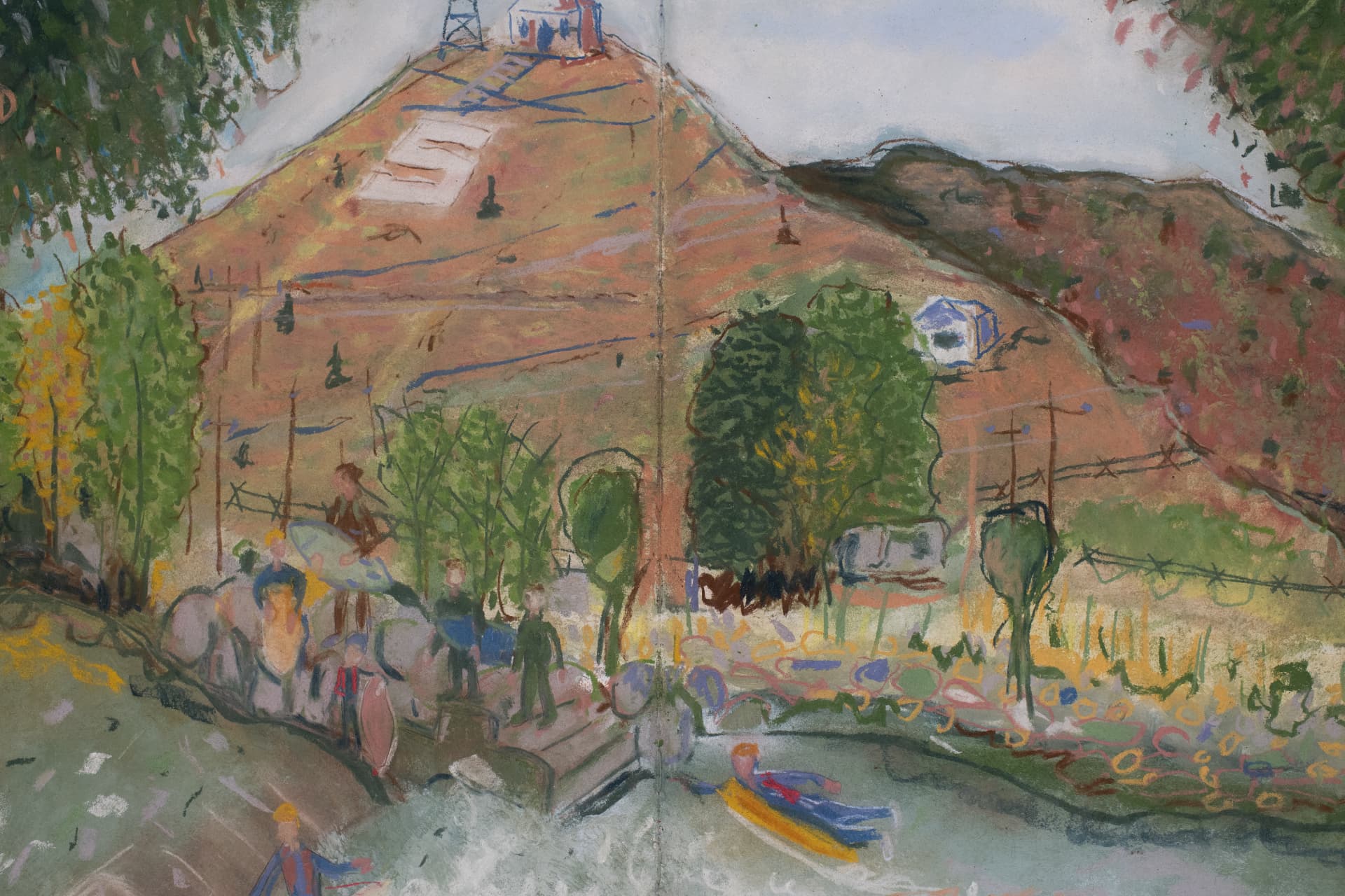 Salida Surfwave 8/15/25, original travel sketch art by Karin Winter.