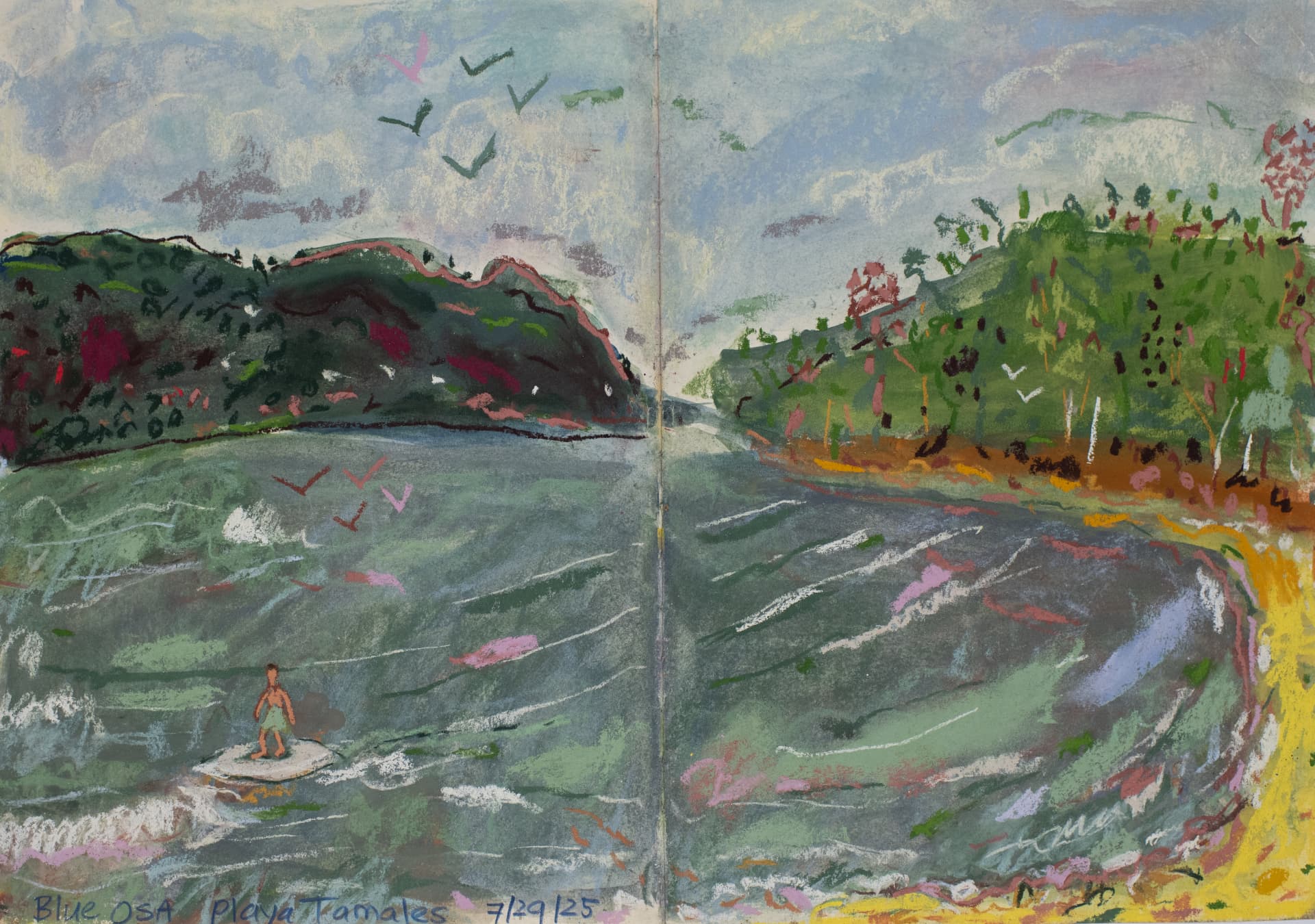 Blue Osa Playa Tamales 7/29/25, original travel sketch art by Karin Winter.