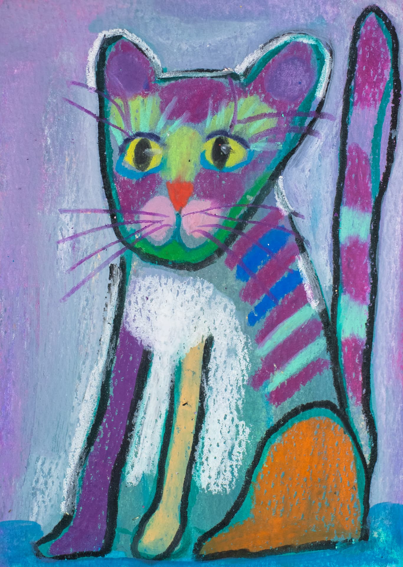 Violet Vera, original 4 x 6 inch oil pastel cat painting by Karin Winter.