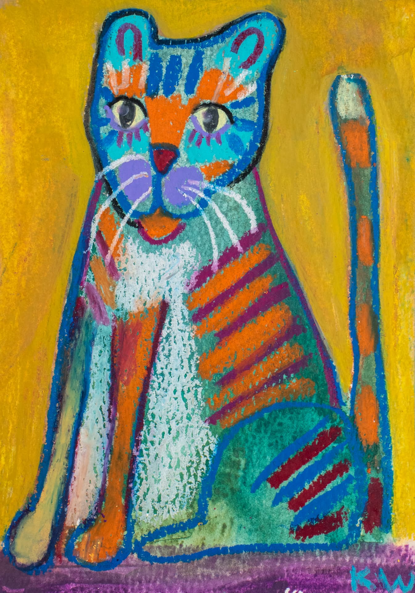 Lovely Lulu, original 4 x 6 inch oil pastel cat painting by Karin Winter.