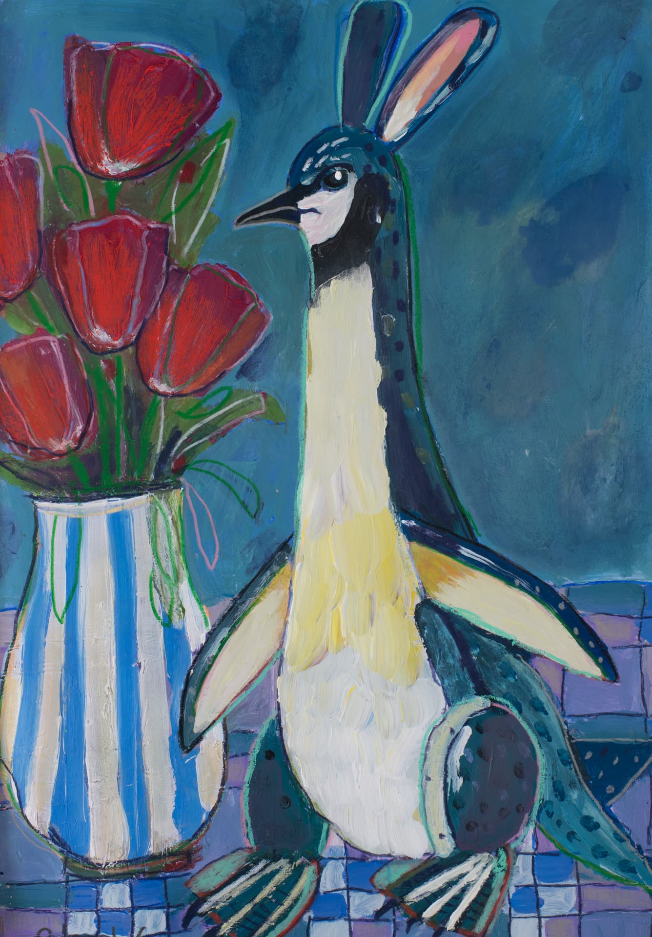 Penguin with Long Ears, original creature art by Karin Winter.