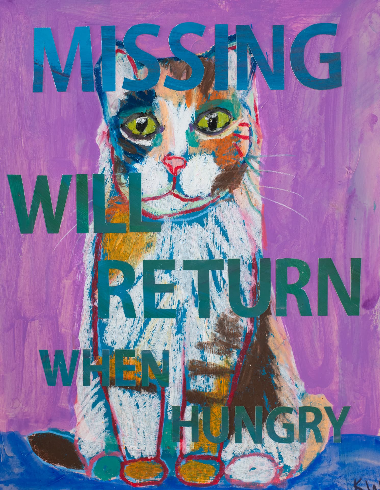 Hungry Hattie, original oil pastel cat art by Karin Winter.